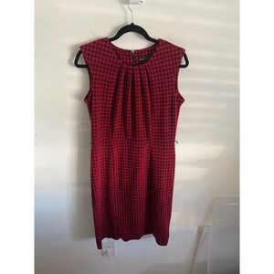 Red Black Houndstooth Sheath Dress Size 10 Sleeveless Business Casual